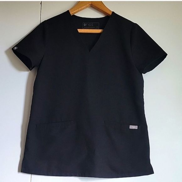 Figs Classic Black V-Neck Short Sleeve Top - Picture 5 of 12